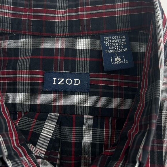 Izod Mens Button Up Long Sleeves Shirt Size L Collared Plaid Red Black Cotton - Picture 7 of 10